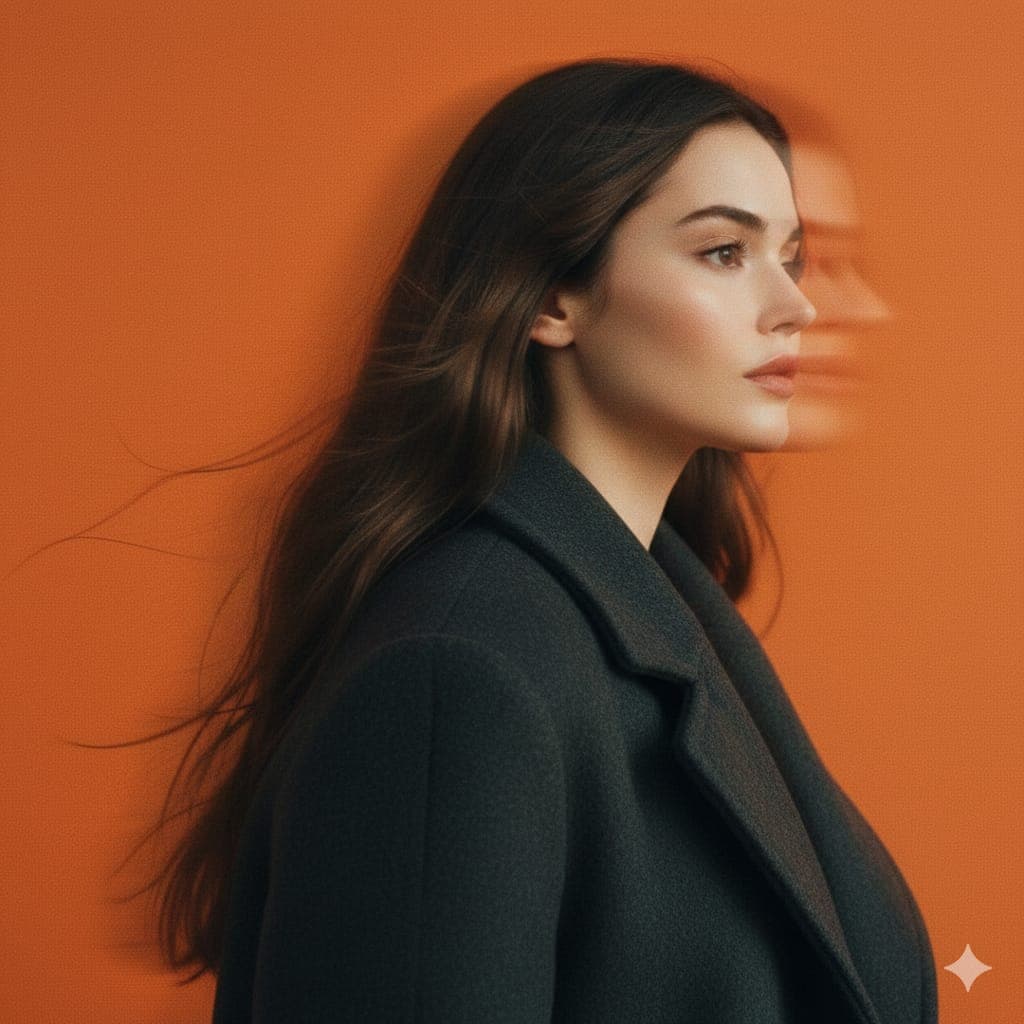 A panning studio portrait of a mysterious female figure capt