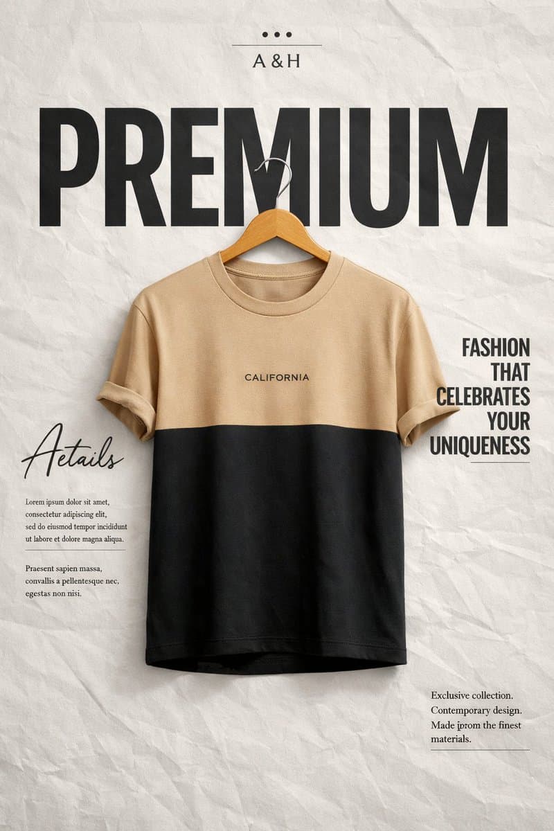Create a high-end minimalist fashion advertisement poster. B
