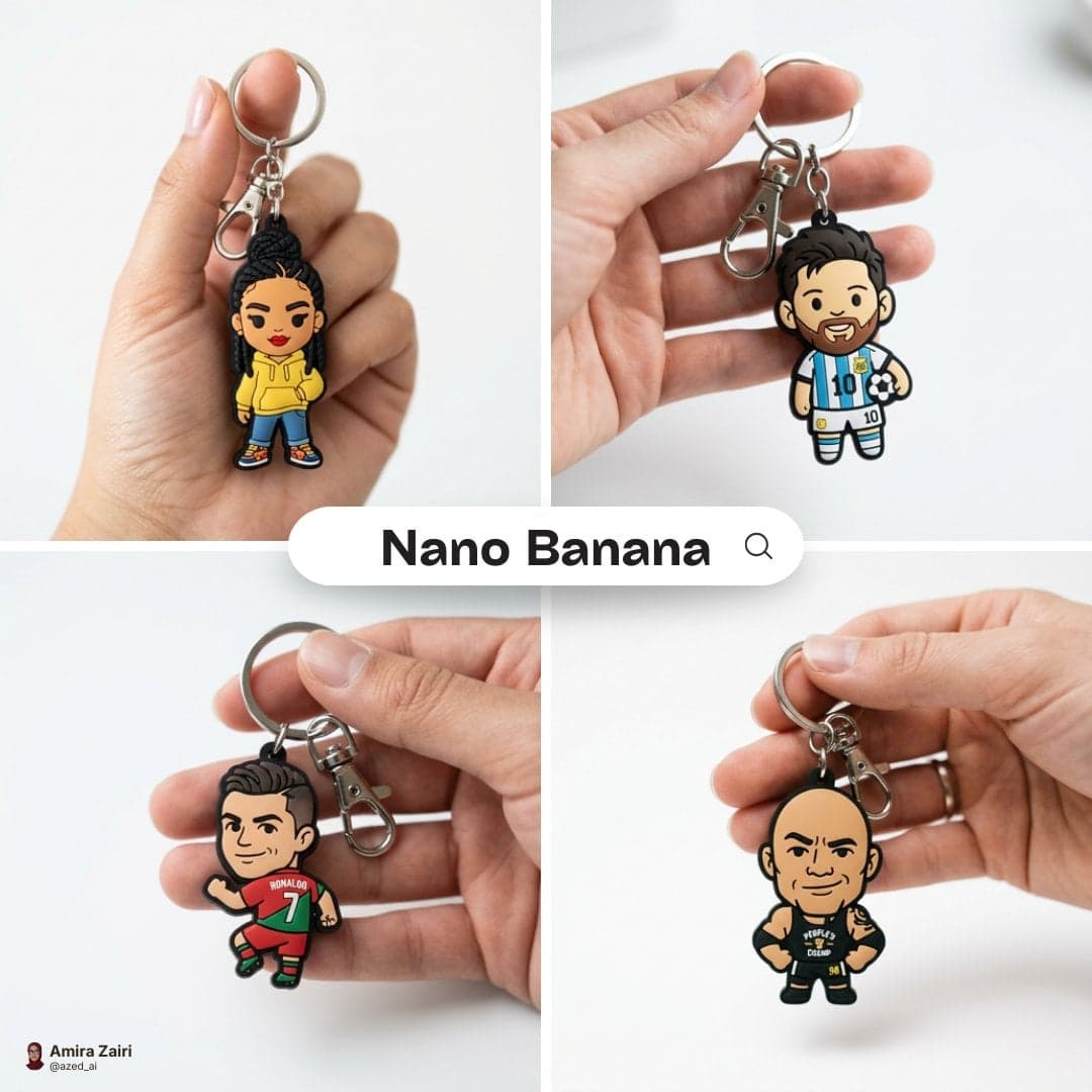 Close-up photo of a cute, colorful rubber keychain held gent