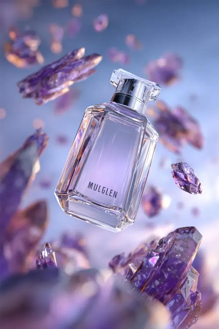 A Versace Eros perfume bottle suspended mid-air, surrounded