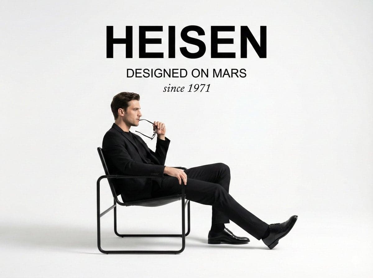 A minimalist studio photograph fashion ad. At the top center