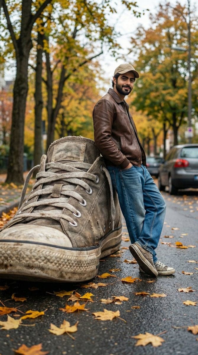 A cinematic forced-perspective street photography scene wher