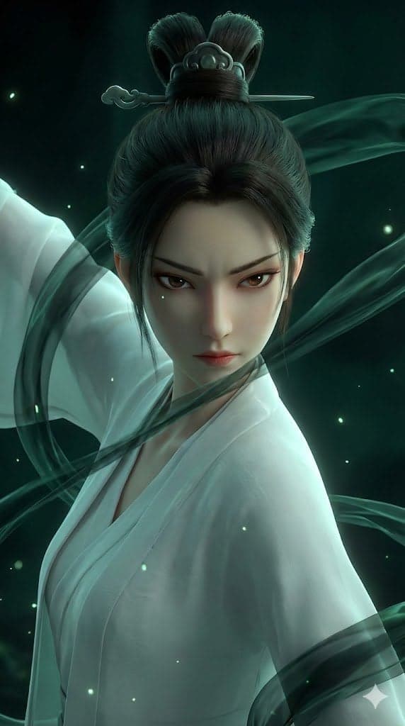 A stunning 3D Chinese animation style close-up of a beautifu