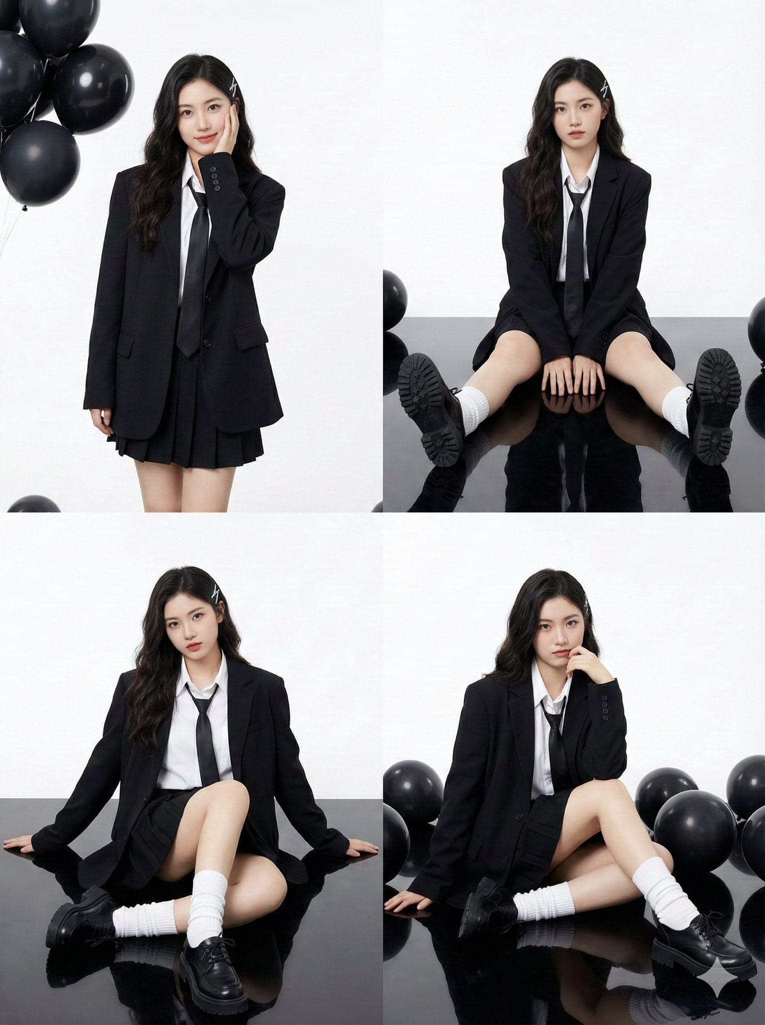 {
"Young Asian woman, pale porcelain skin, long dark wavy ha