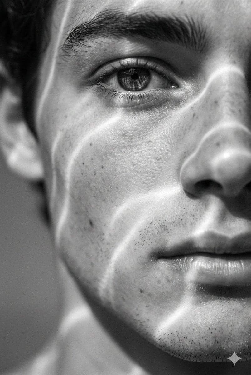 A hyperrealistic 8K black and white extreme close-up portrai