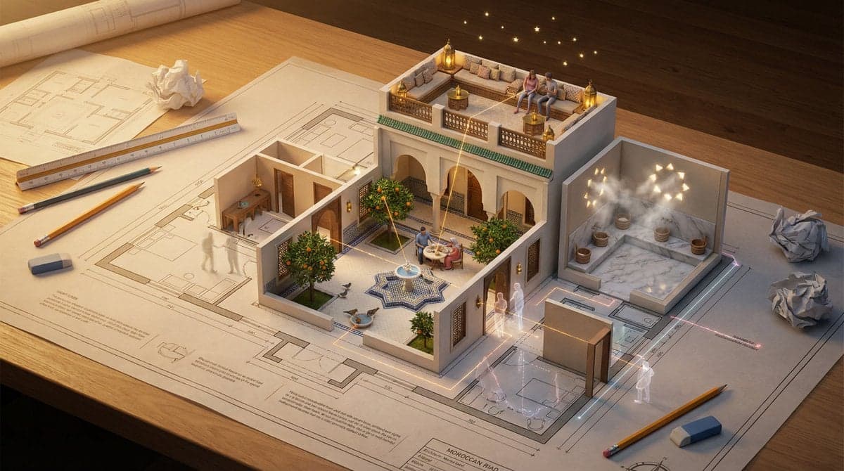An architectural floor plan of {BUILDING_TYPE} spread across