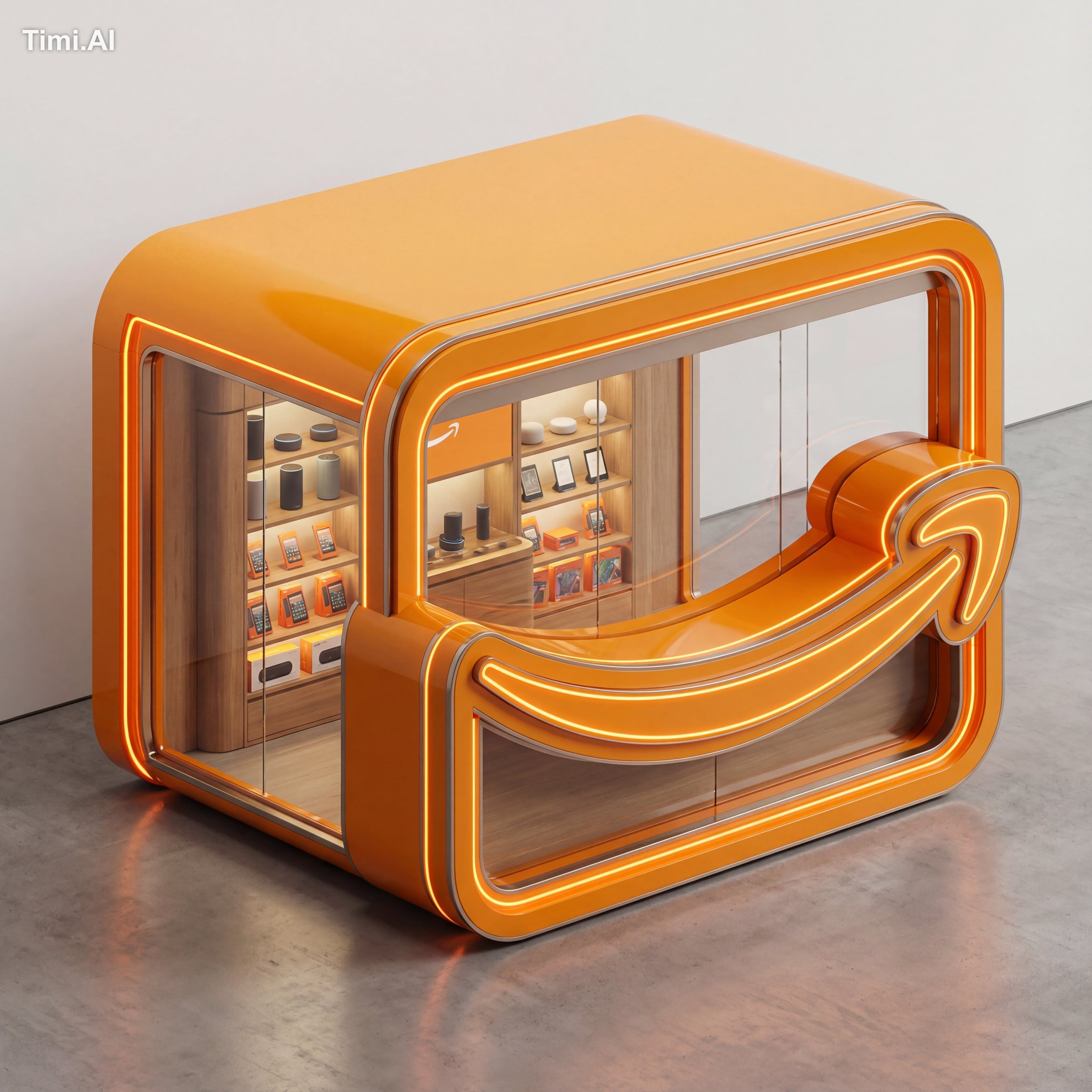 3D isometric render of a luxury pop-up shop kiosk shaped exa