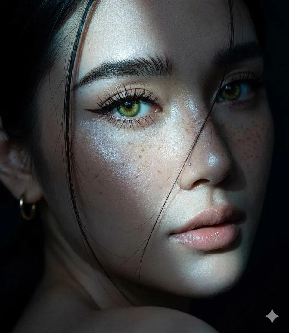 Create an extreme close-up portrait of a beautiful young wom