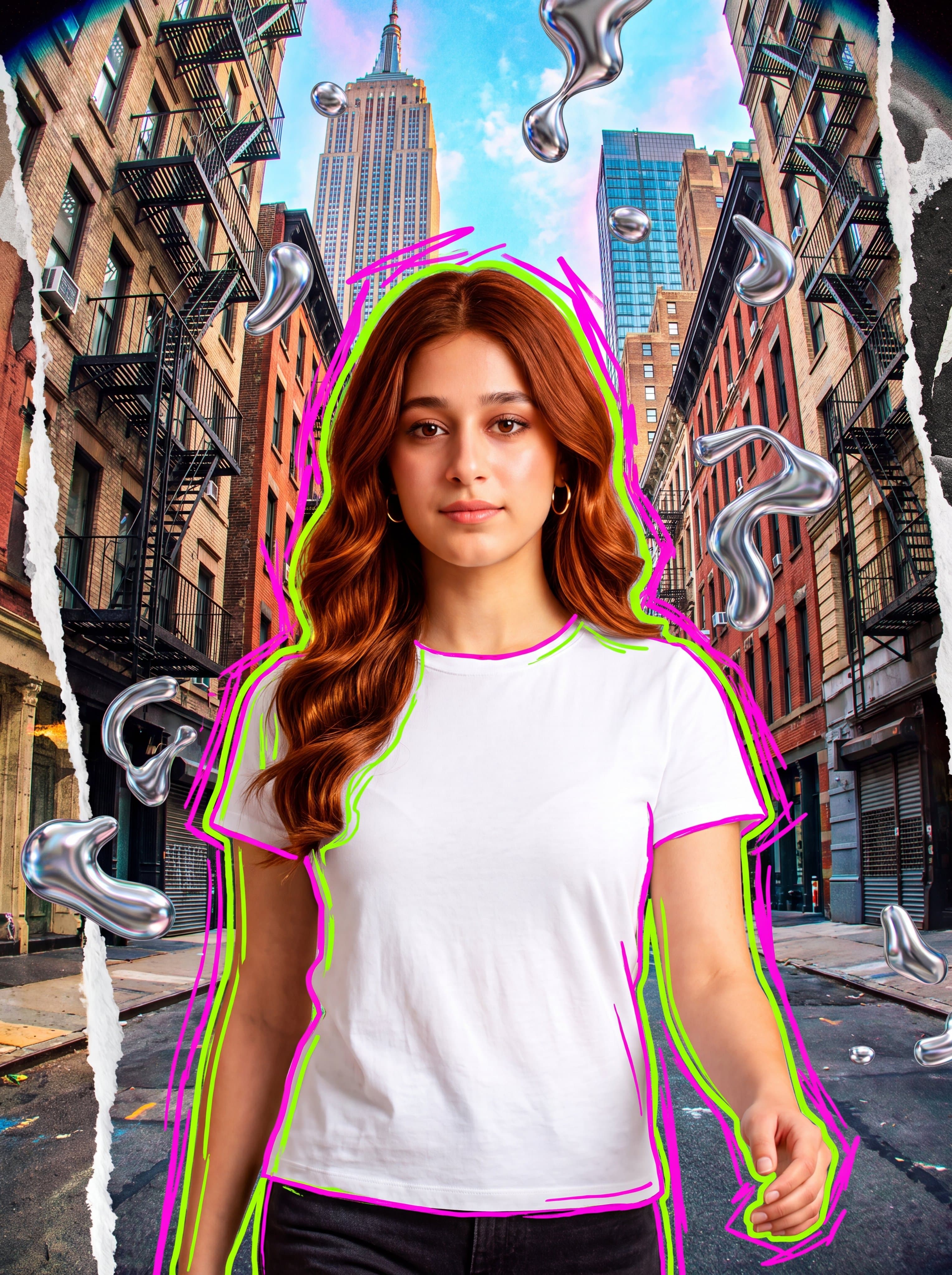 mixed media collage animation style, a stylish young woman w