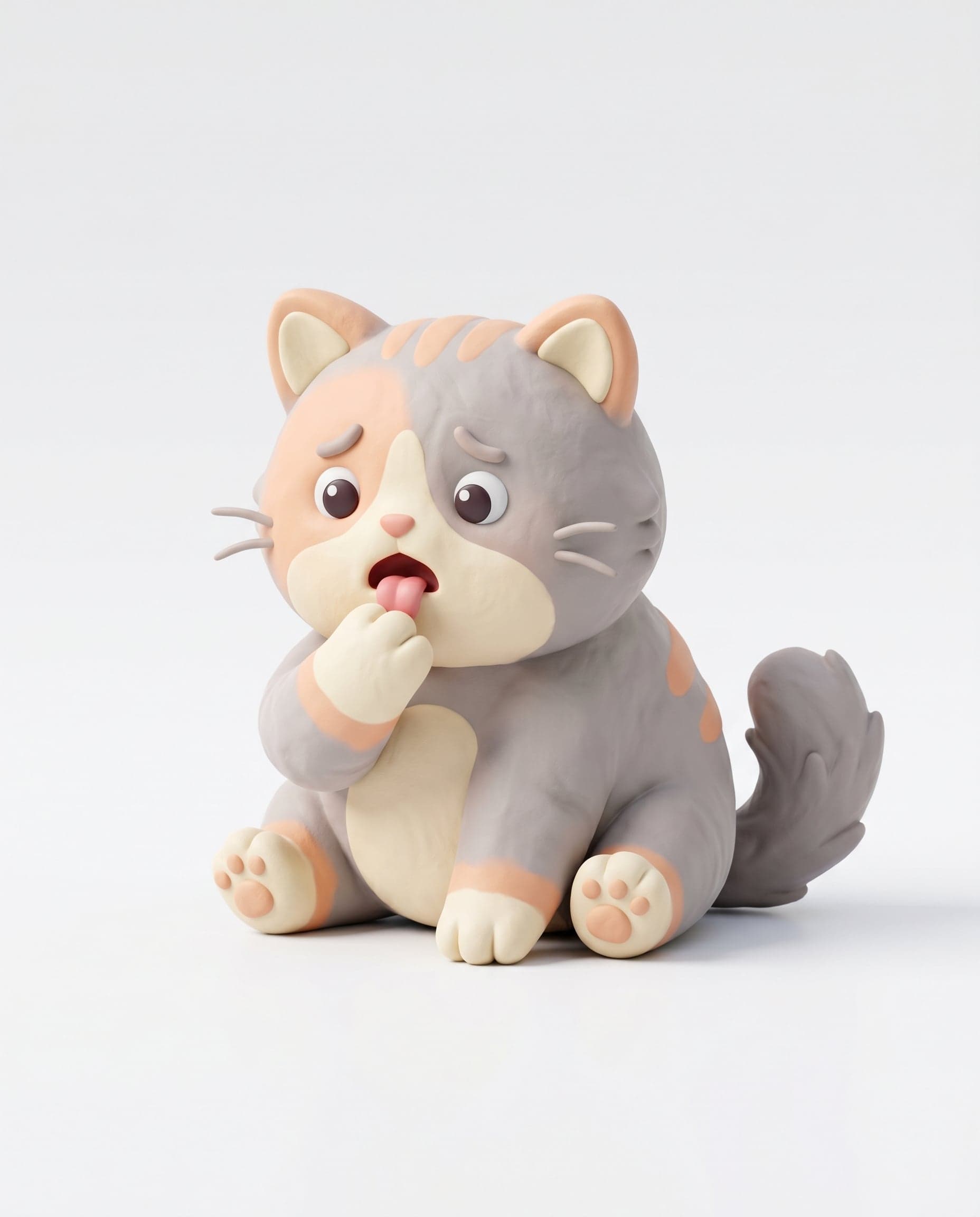 Cute 3D render of a cat, matte finish, sculpted clay icon st