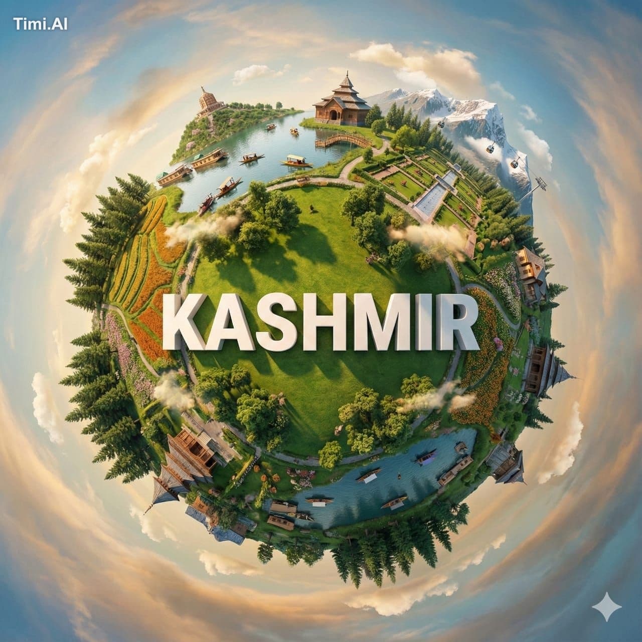 Create a hyper-realistic miniature planet showcasing [KASHMI