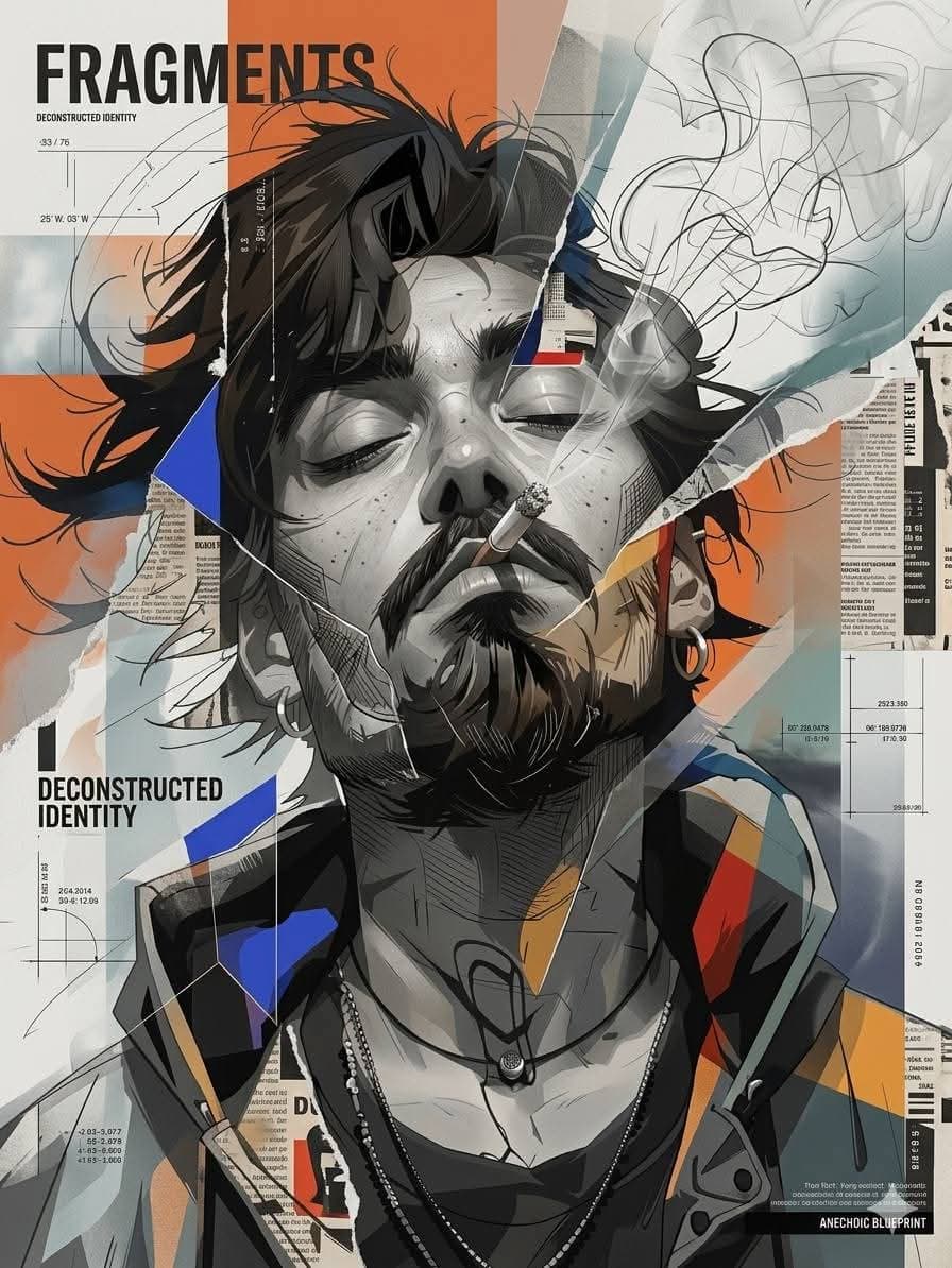 Ultra-detailed futuristic editorial mixed-media portrait ble