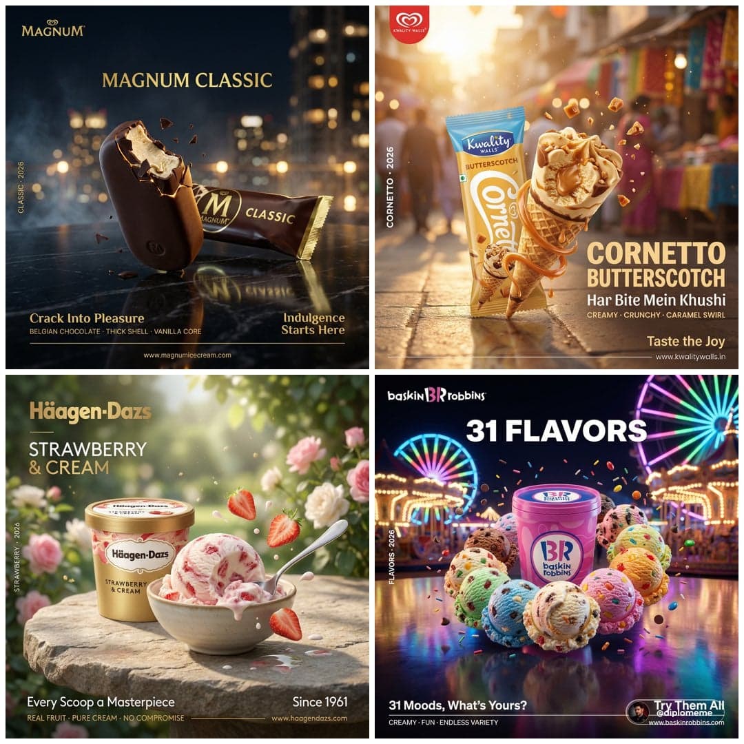 Hyper-realistic professional FMCG ice cream commercial ad po