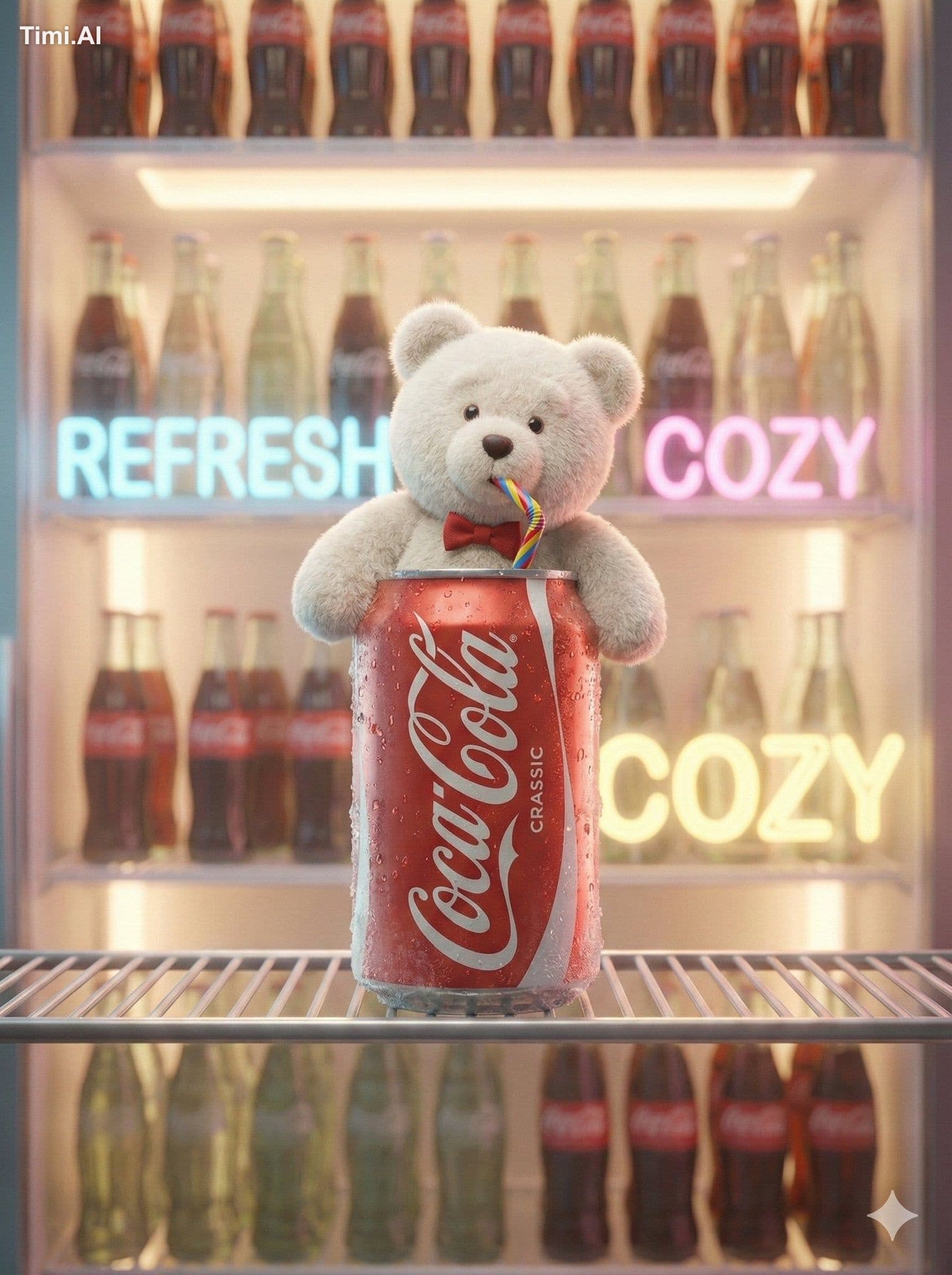 A cute, cinematic brand fantasy scene featuring a fluffy whi