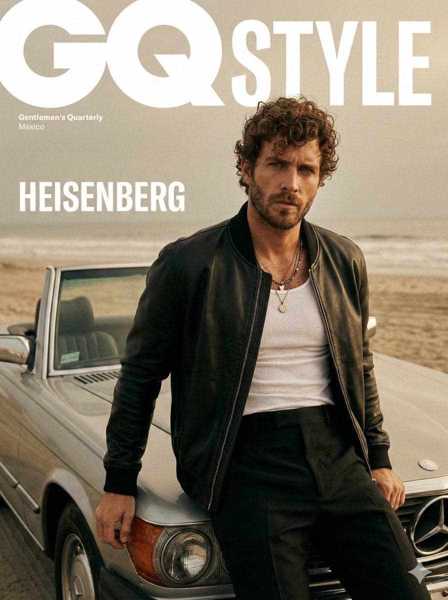 A cinematic fashion editorial portrait of male model for a G