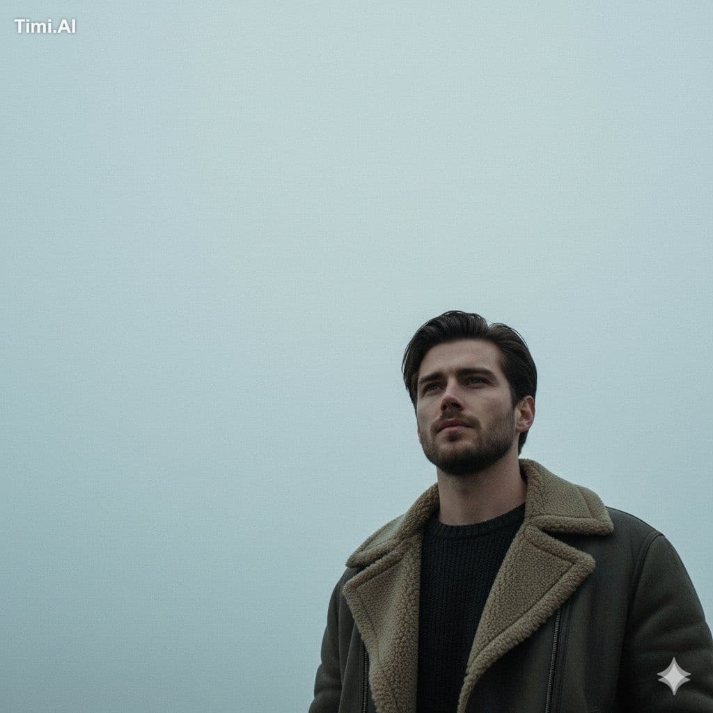 Create a low-angle neo-noir sci-fi still, chest-up portrait 