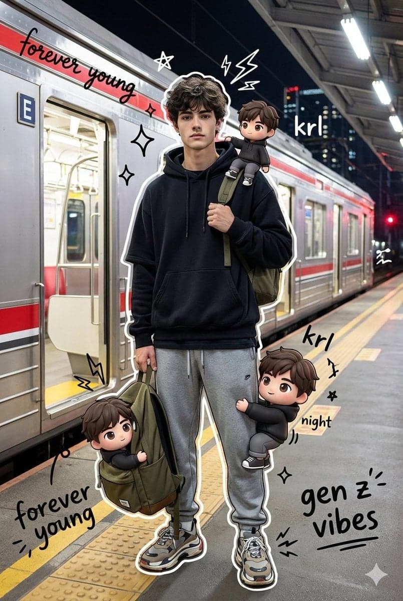A high quality mixed media portrait of a trendy young man (u
