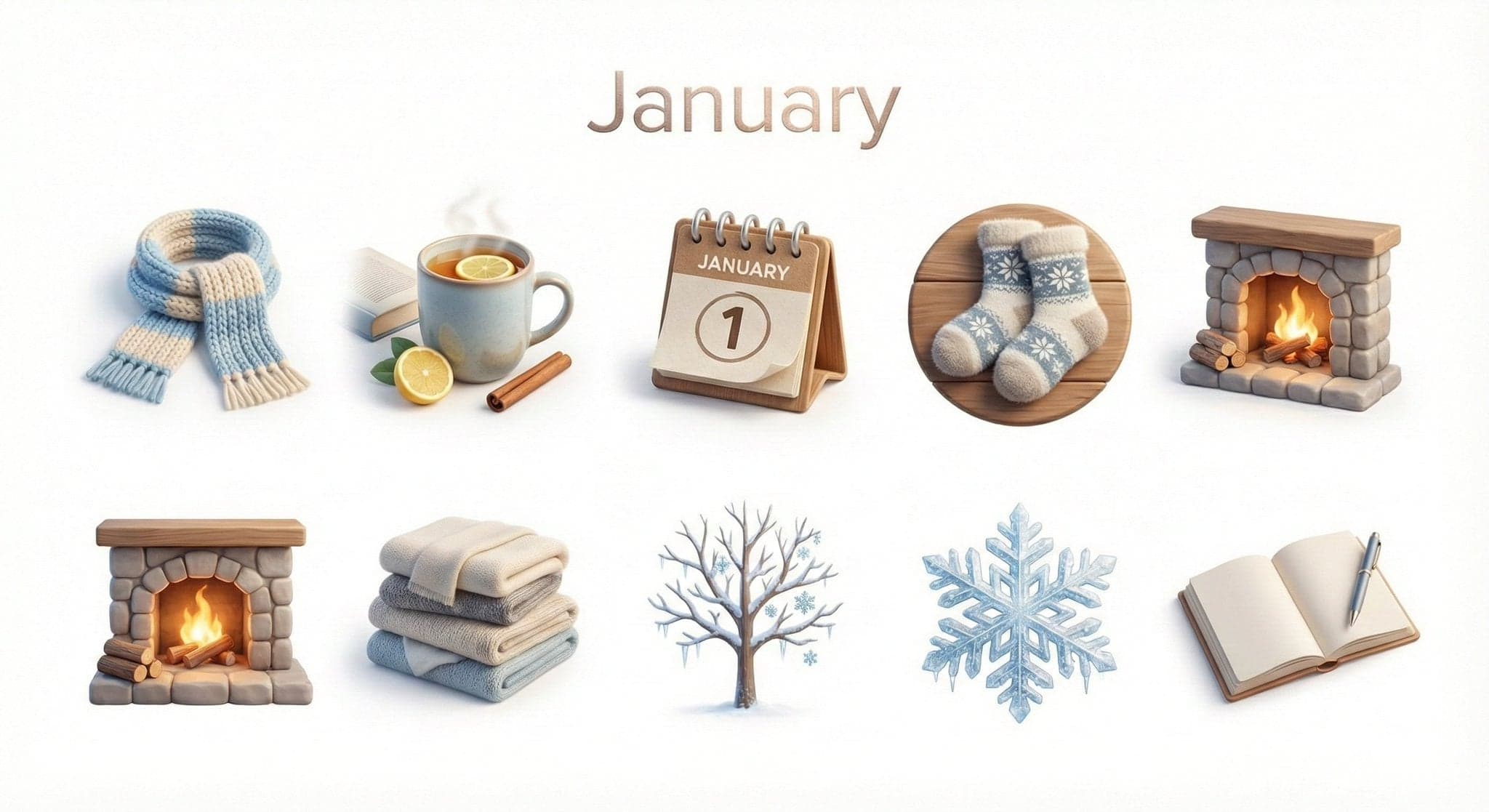 Create a collection of icons representing [Month] through ob