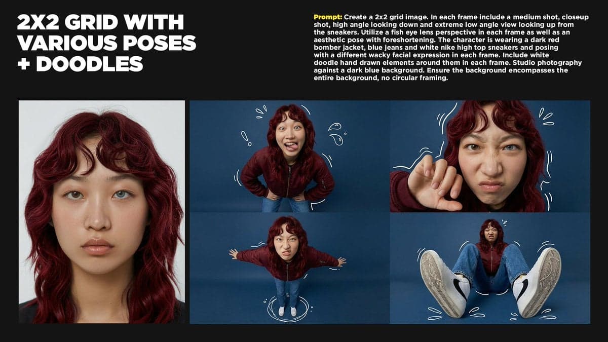 Create a 2x2 grid image. In each frame include a medium shot