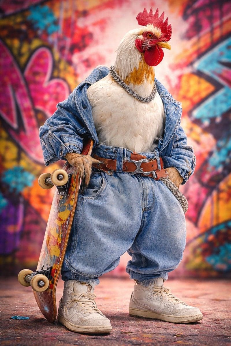 Ultra-realistic studio portrait of an anthropomorphic rooste