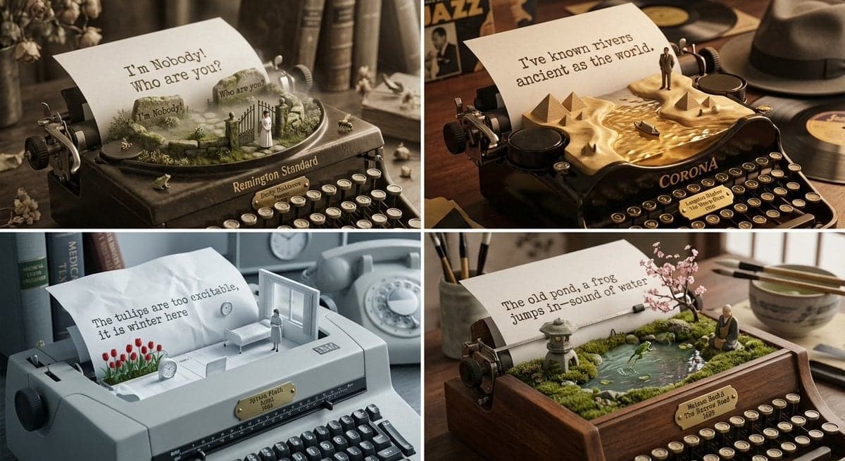 Role: Literary Curator & Typewriter Sculptor
Input: [Poet or