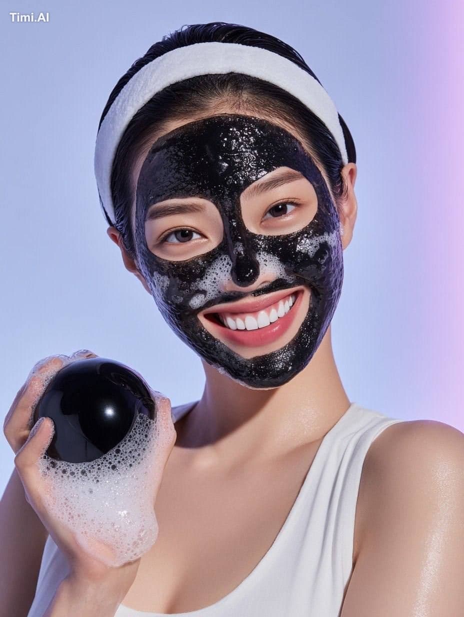 A skincare advertisement featuring a cheerful young Japanese