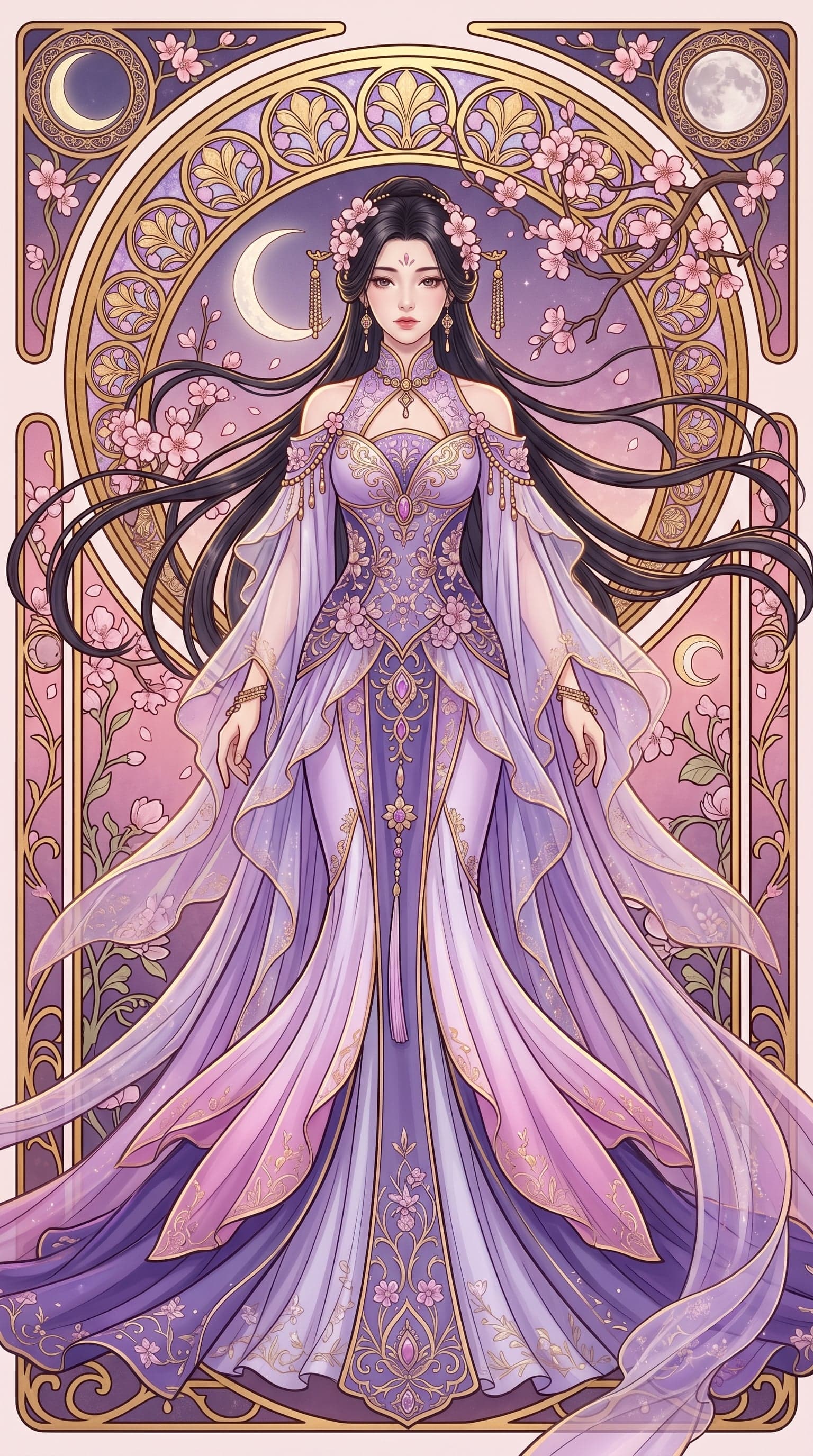 9:16 vertical format; an exquisitely ornate Art Nouveau-styl