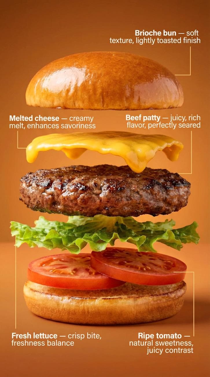 1️⃣ 

High-end commercial food photography of a premium burg