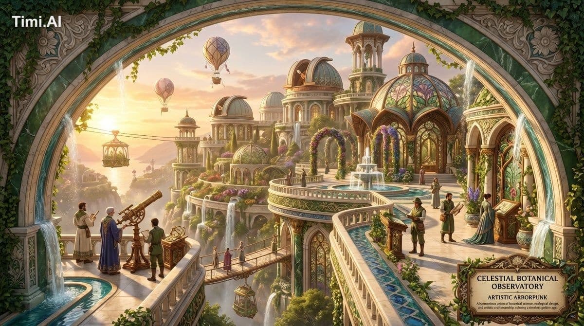 SCENE
A visually rich Artistic Arborpunk exterior scene expr