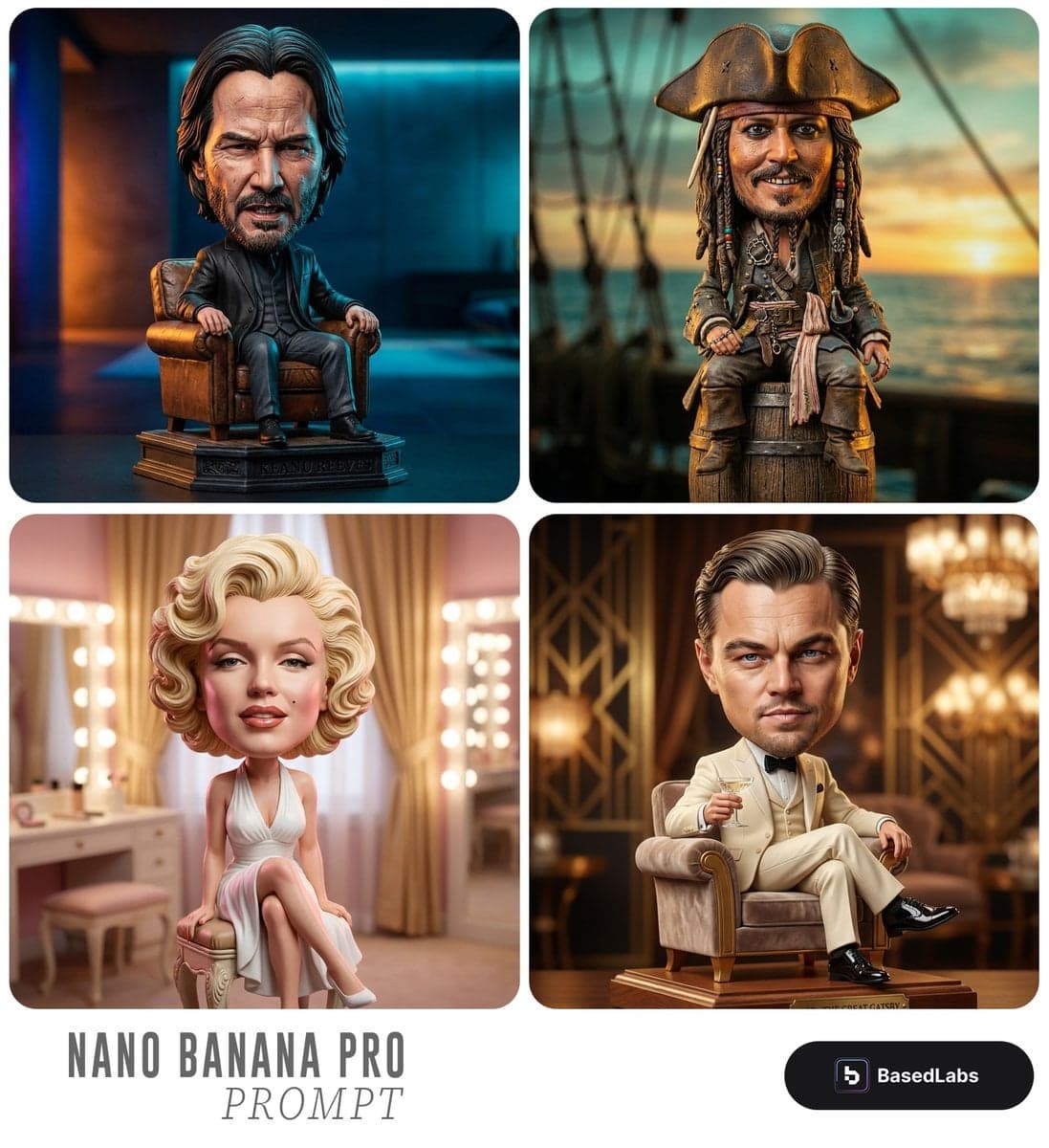 Highly detailed caricature figurine of [SUBJECT] as a cute b