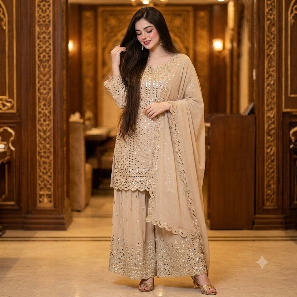 Create A beautiful woman with hips touching brown hair, wear