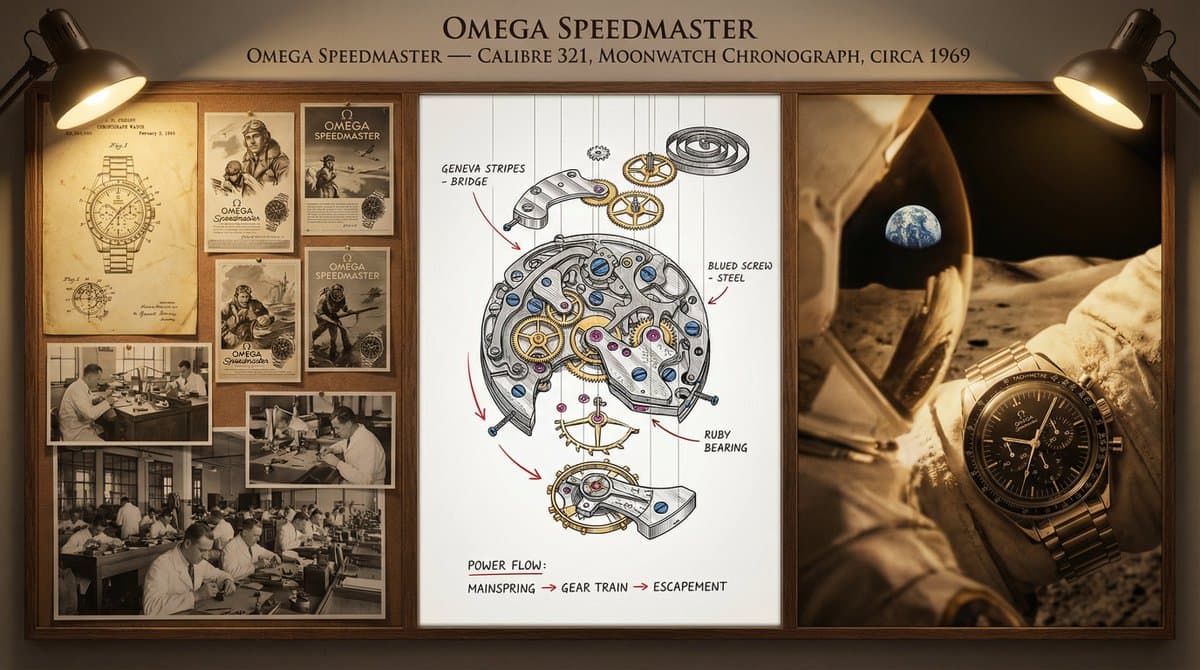 A master watchmaker's documentation board for [TIMEPIECE] — 
