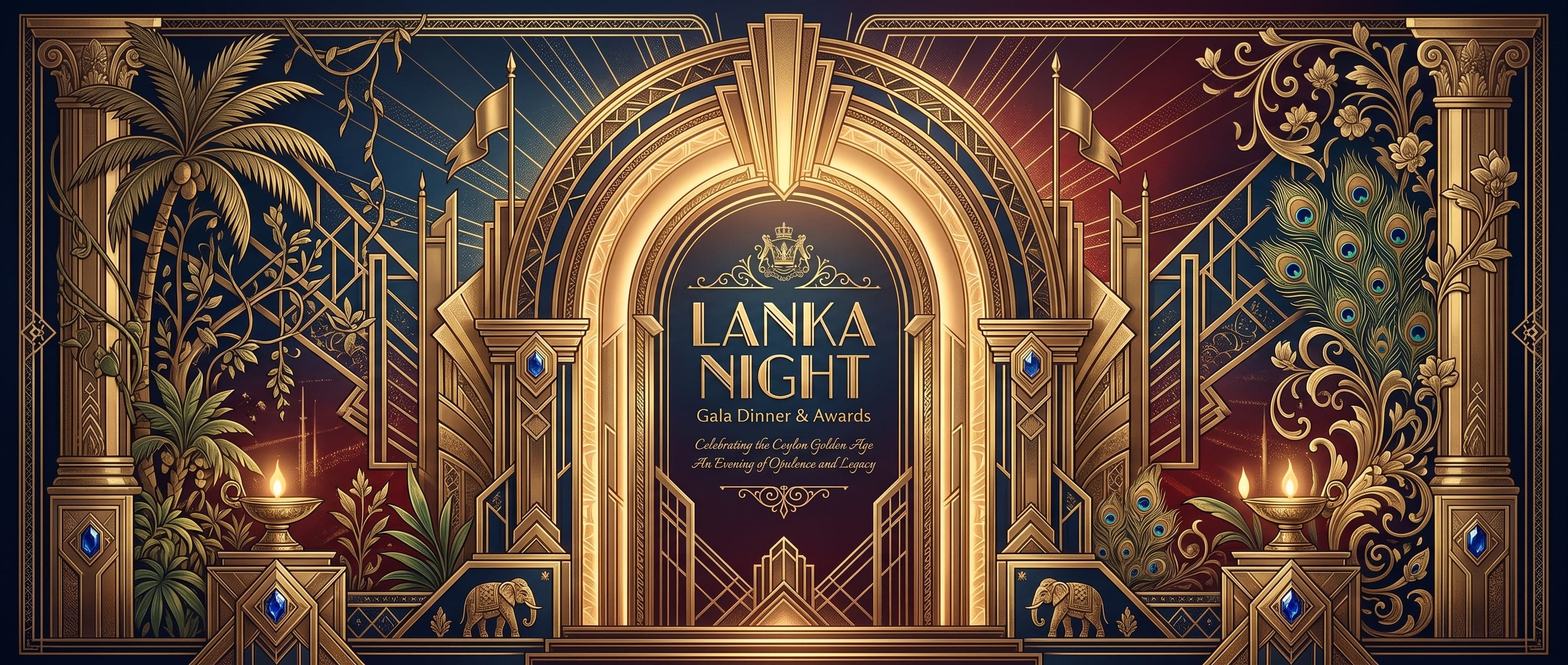 Lanka Night 荣誉晚宴主视觉KV,1930年代锡兰黄金时代灵感,Art Deco装饰艺术风格,Old Mone