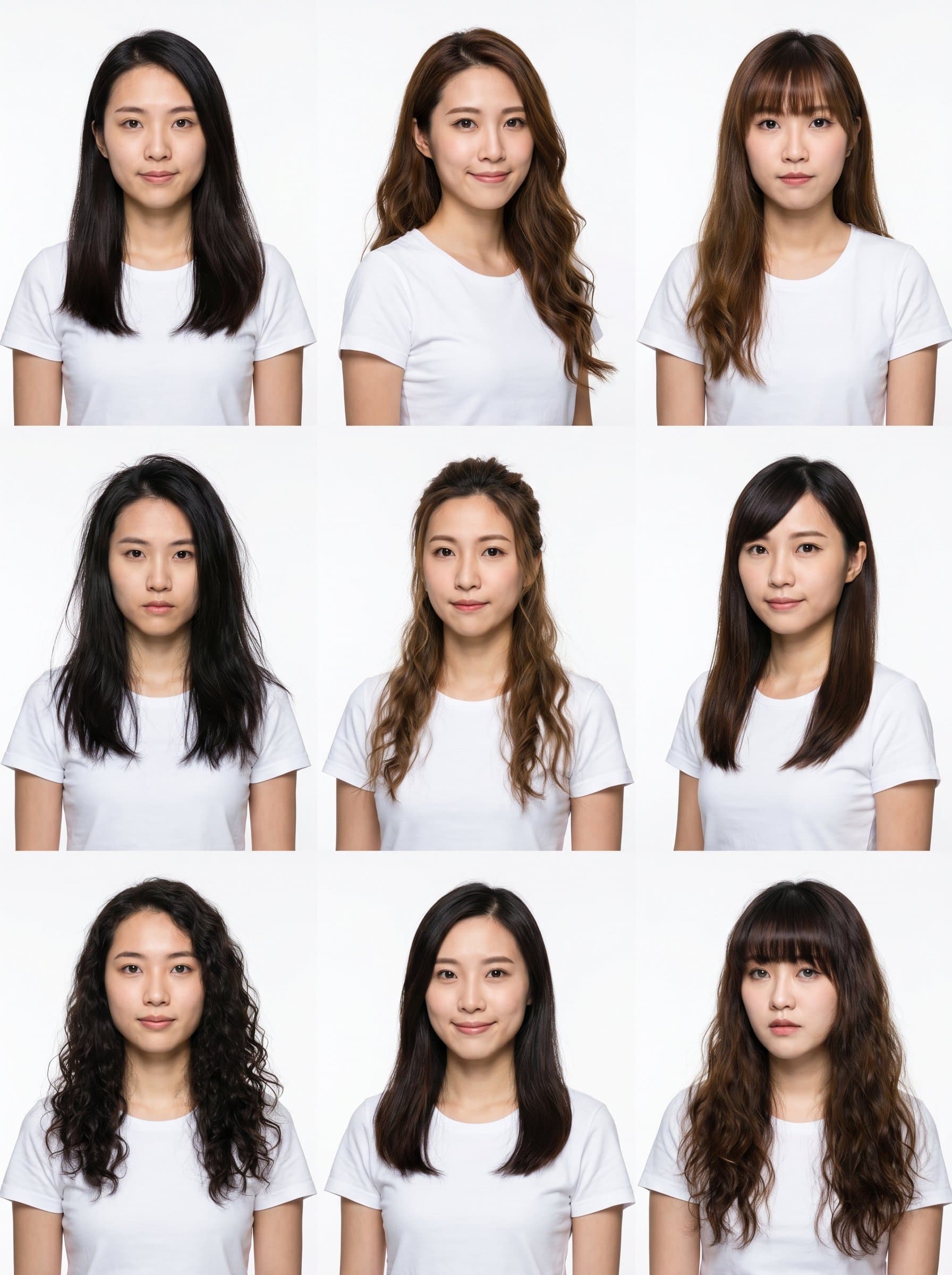 generate a 3x3 grid of portrait medium shot of 9 different e