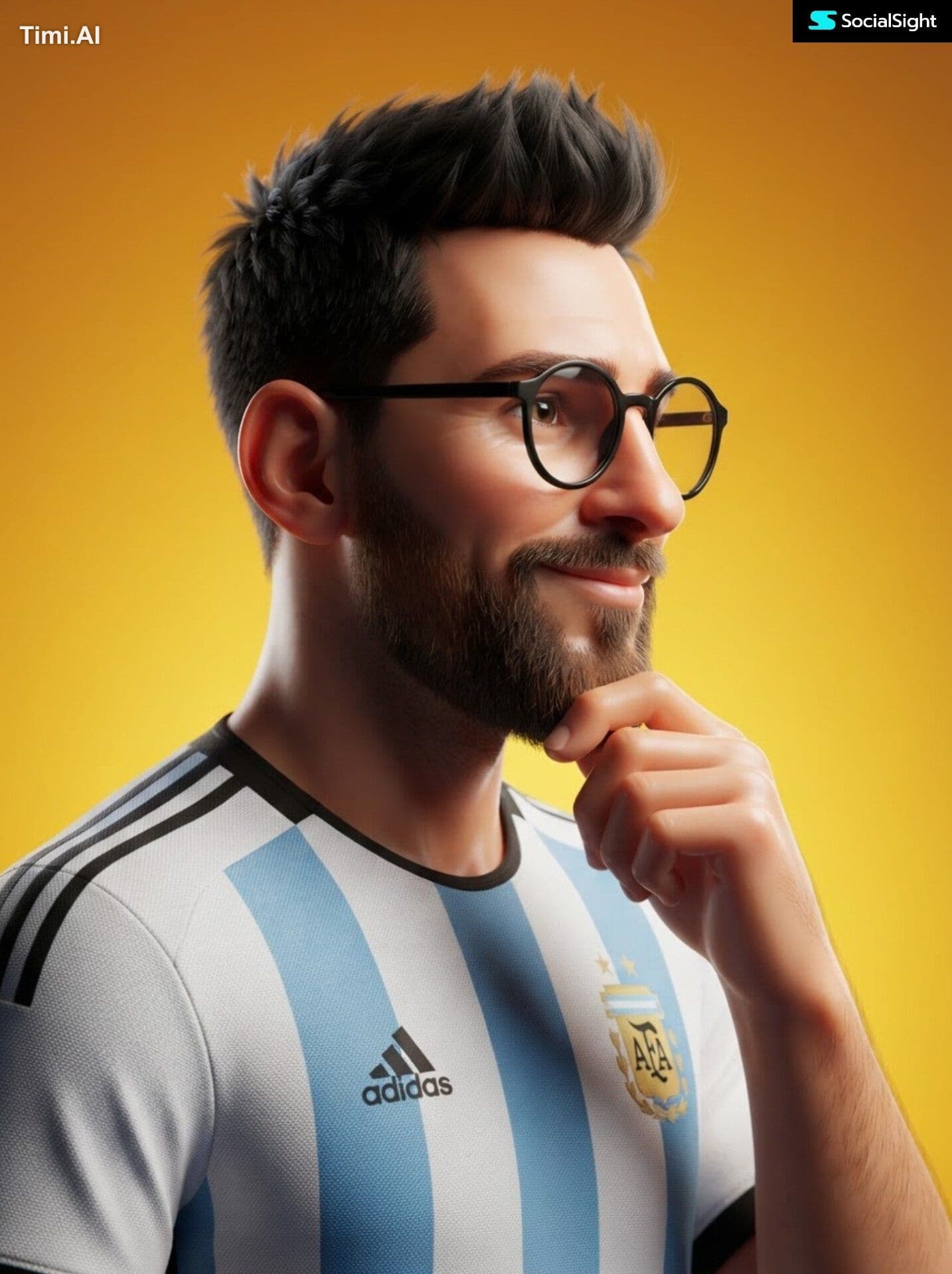 A 3D stylized male avatar portrait, confident smiling man wi