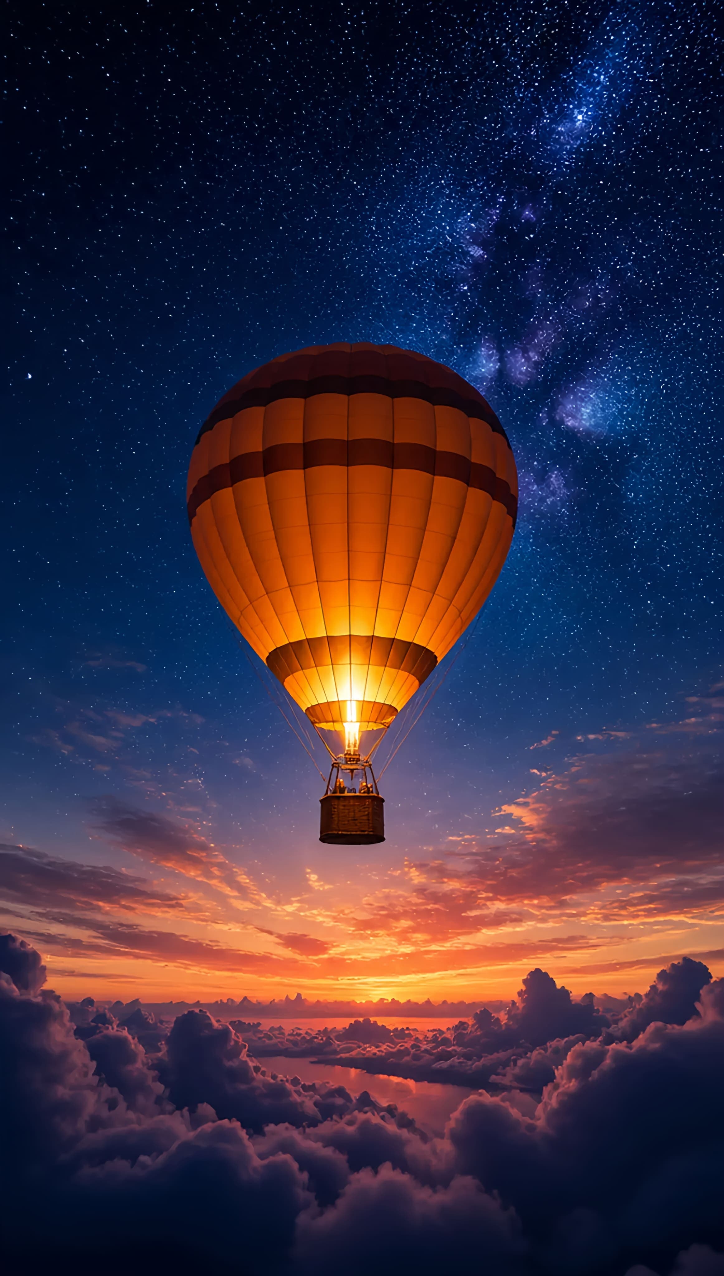 A magical white hot-air balloon, glowing from within with a