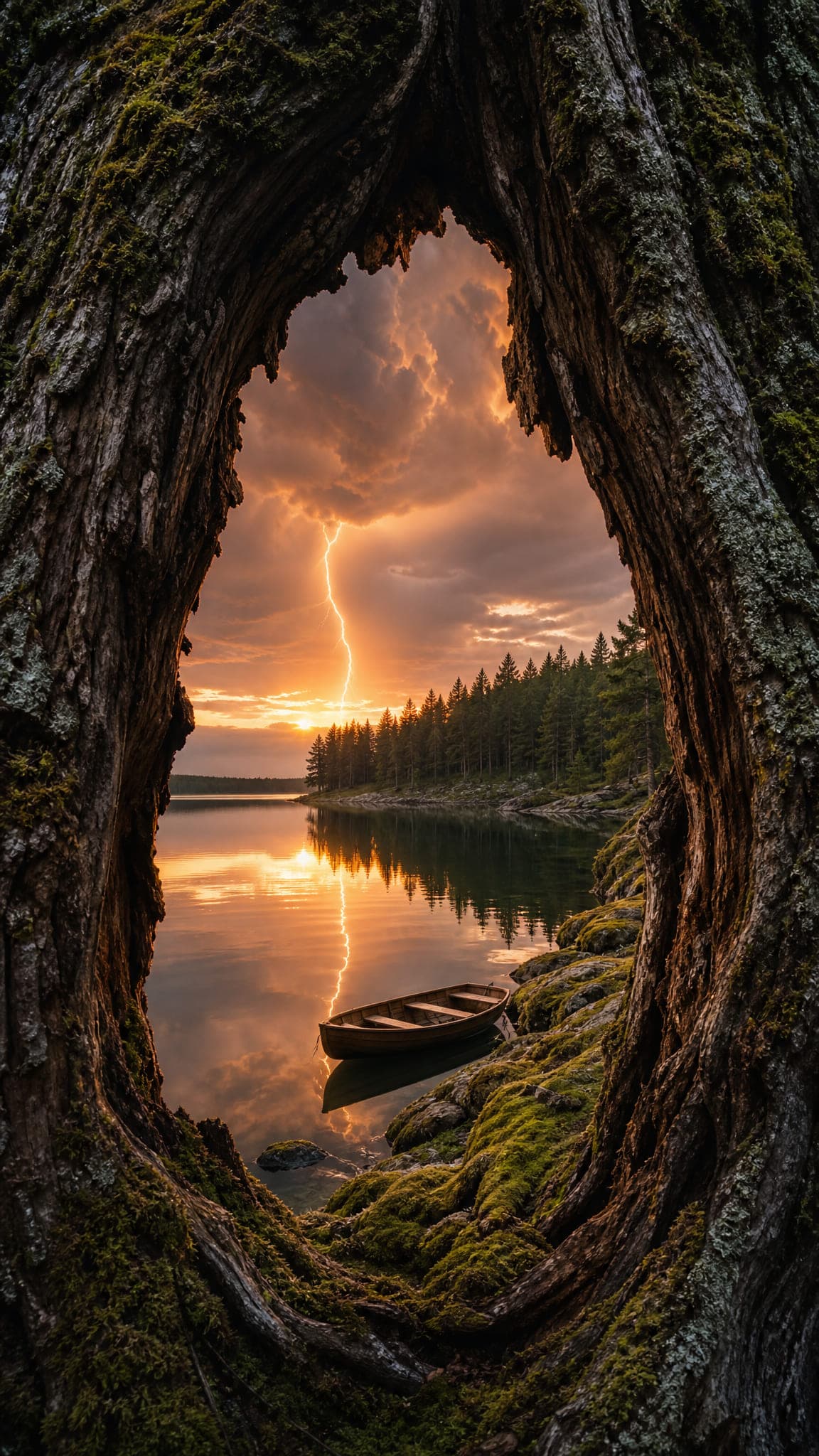 A surreal composition where a vertical opening in an old, mo