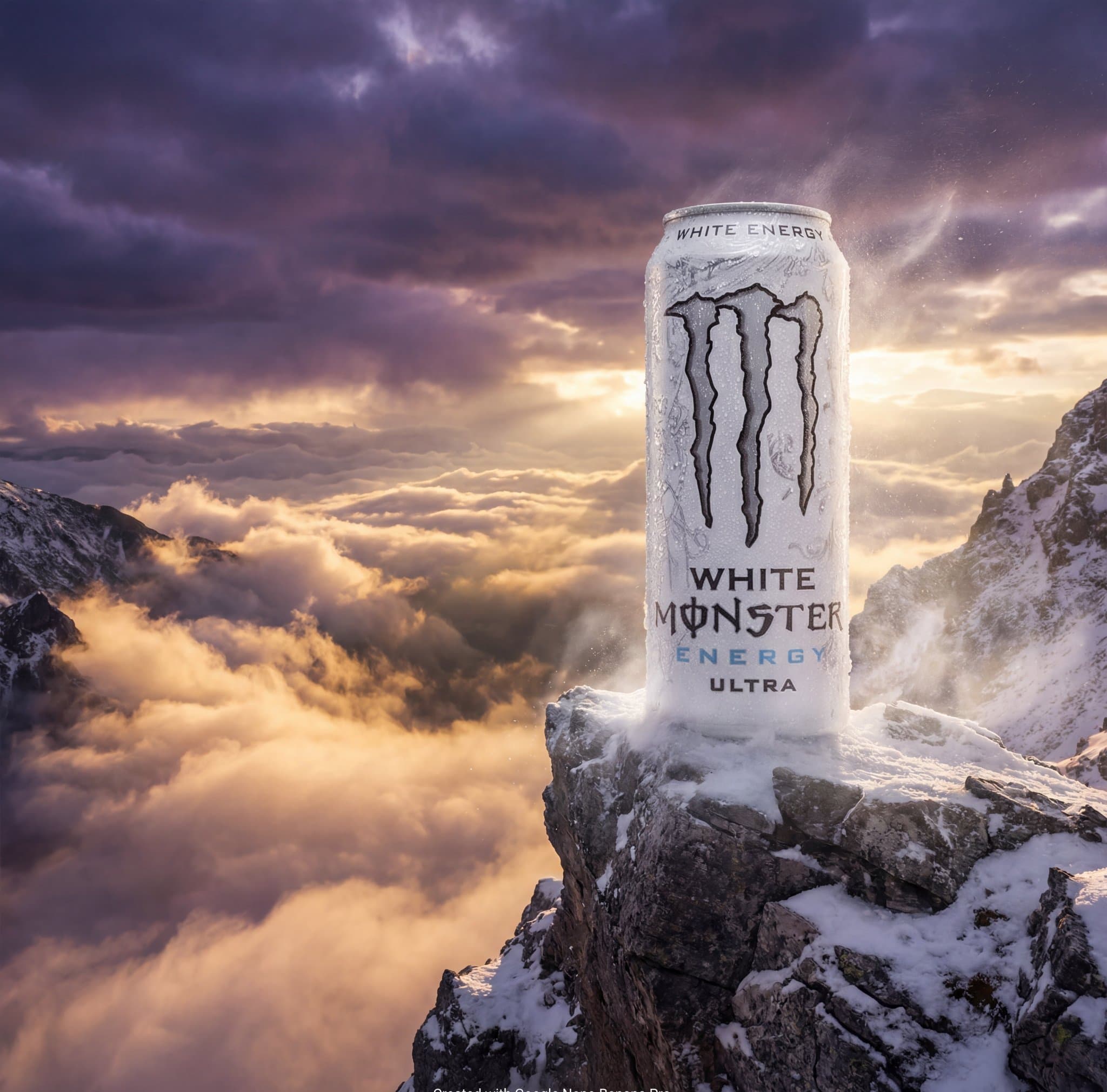 Product ad style AI image on a mountain peak above clouds Cr