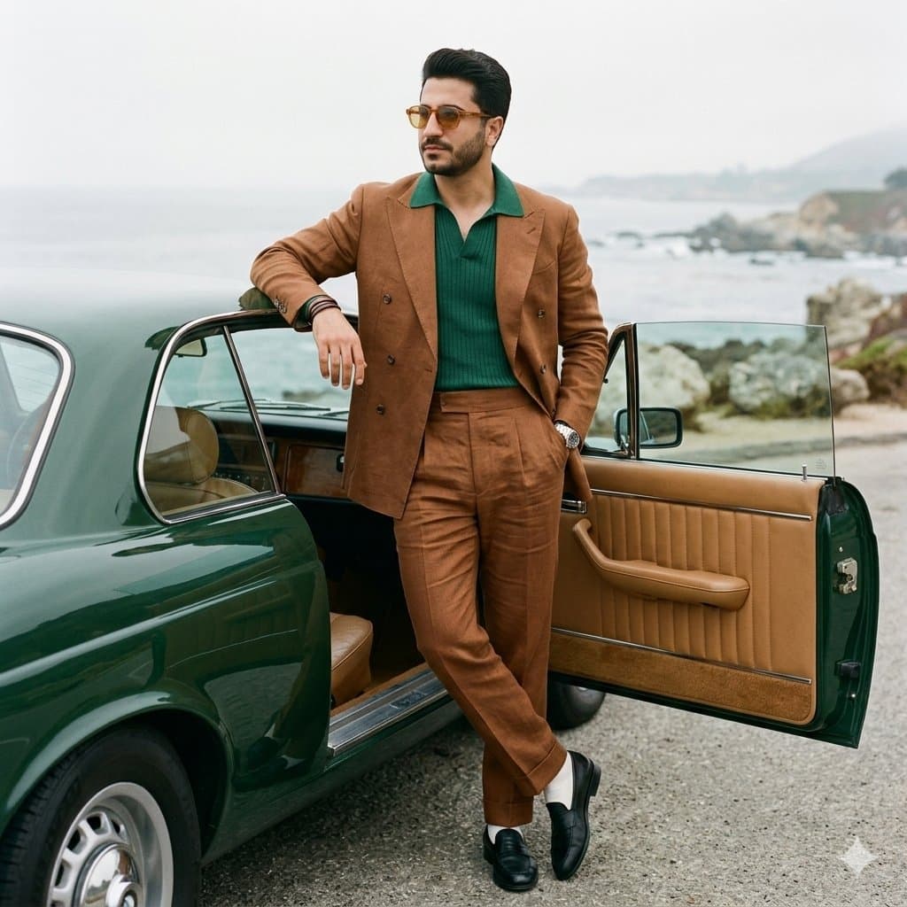 A stylish South Asian man in his late 20s to early 30s with