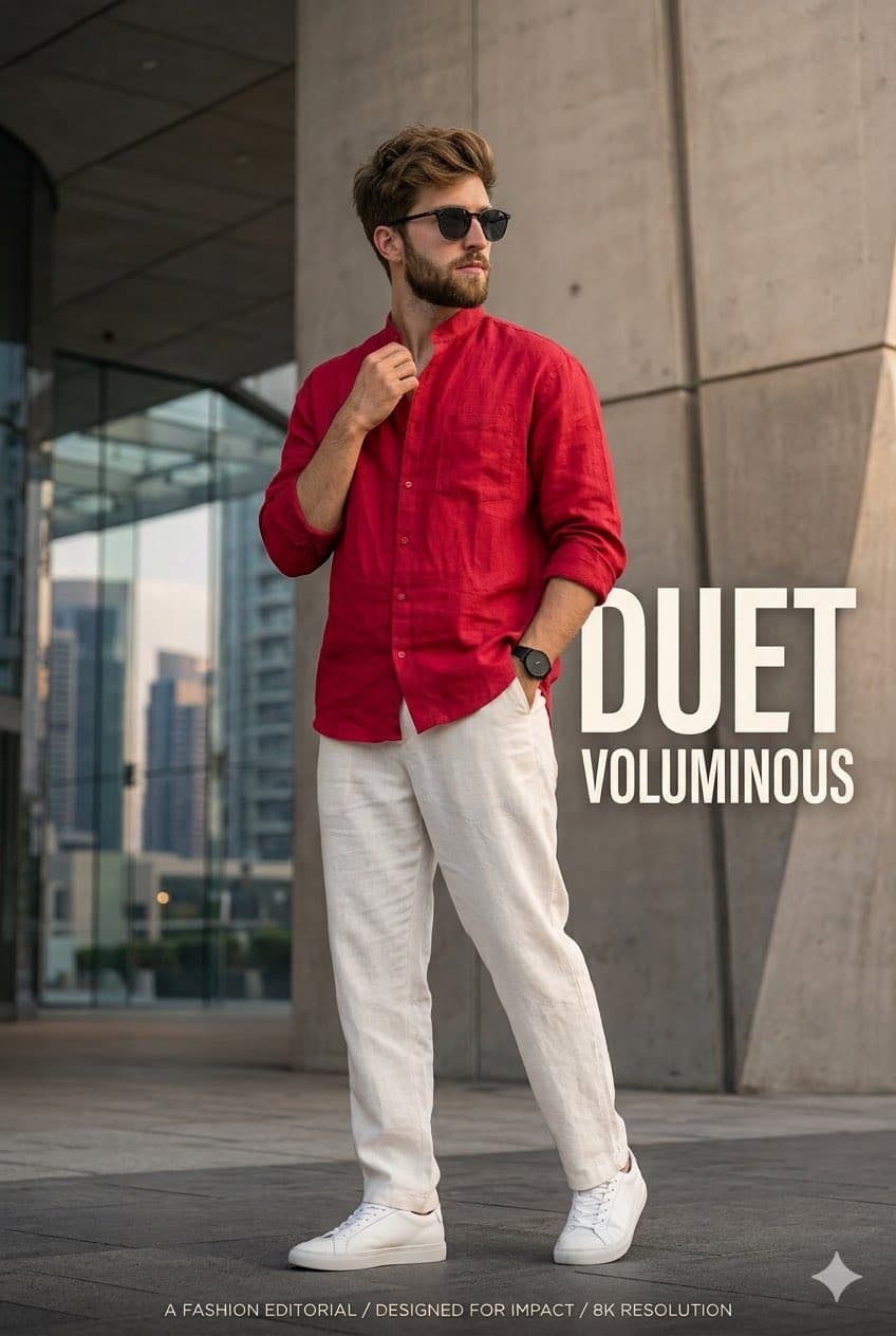 Create an ultra-realistic 8K fashion poster of  @ Duet  styl