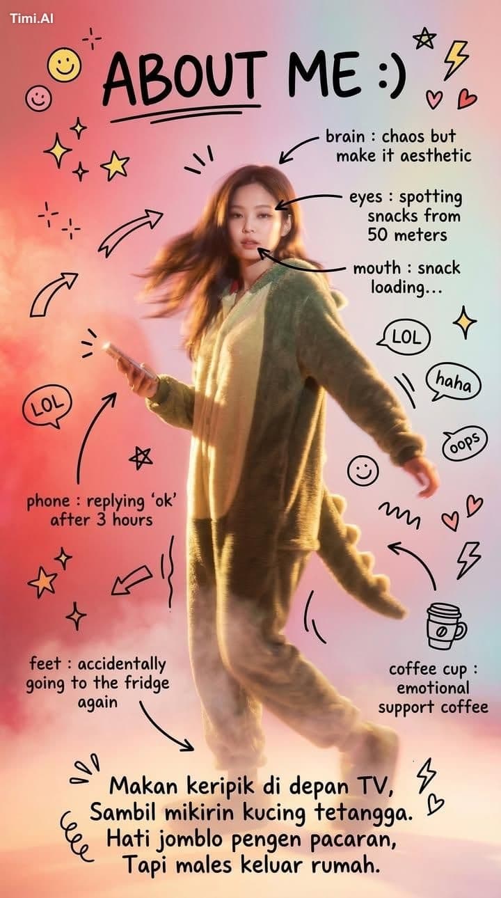 Create a playful Gen Z personality poster combining cinemati