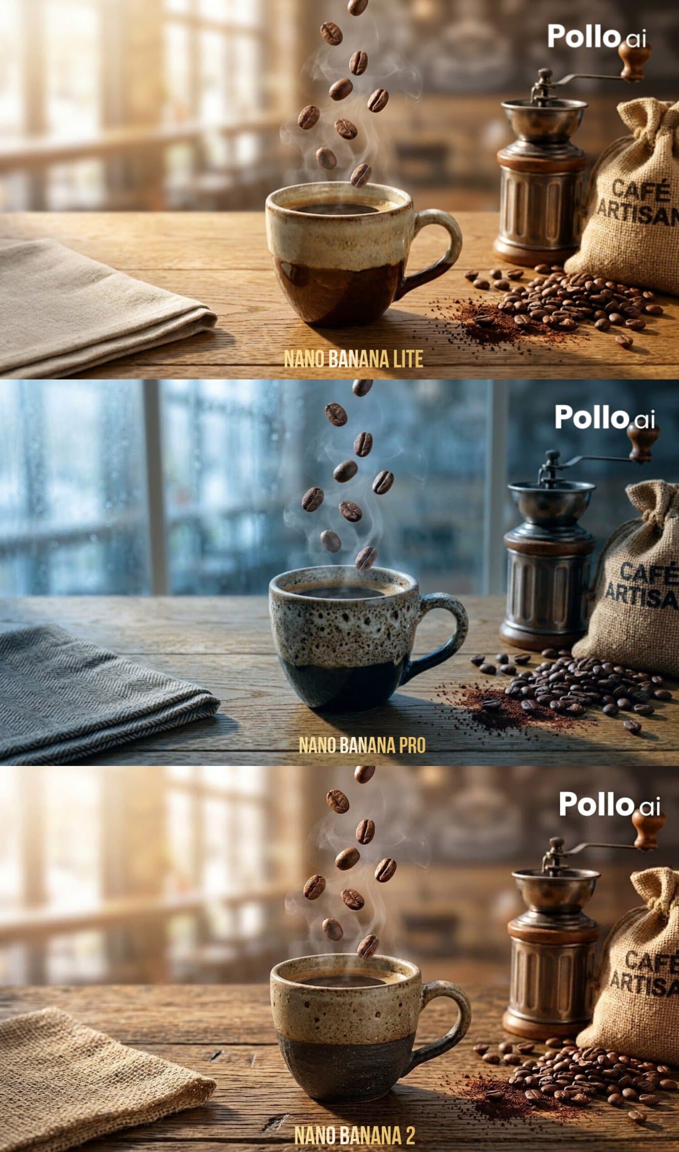 A premium commercial coffee advertisement featuring a handcr
