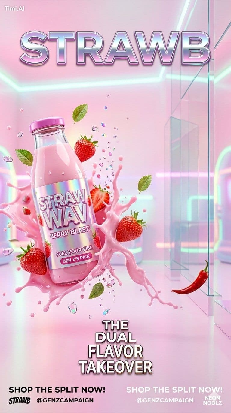 Create a split screen Gen Z FMCG advertising campaign poster