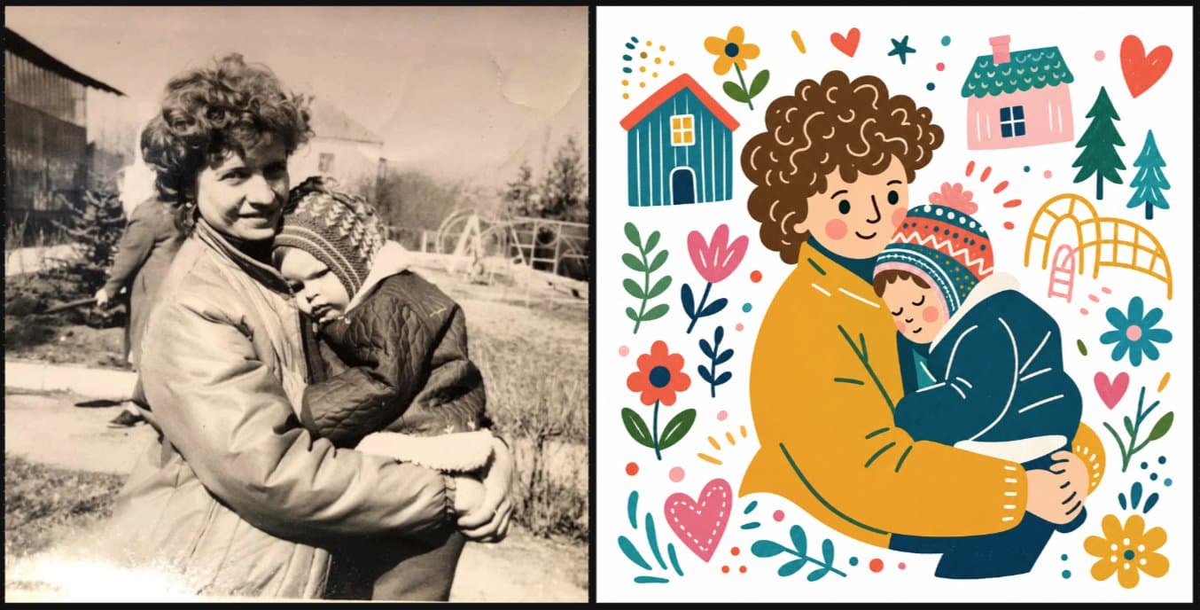 transform this image into a single Decorative Folk Flat Illu