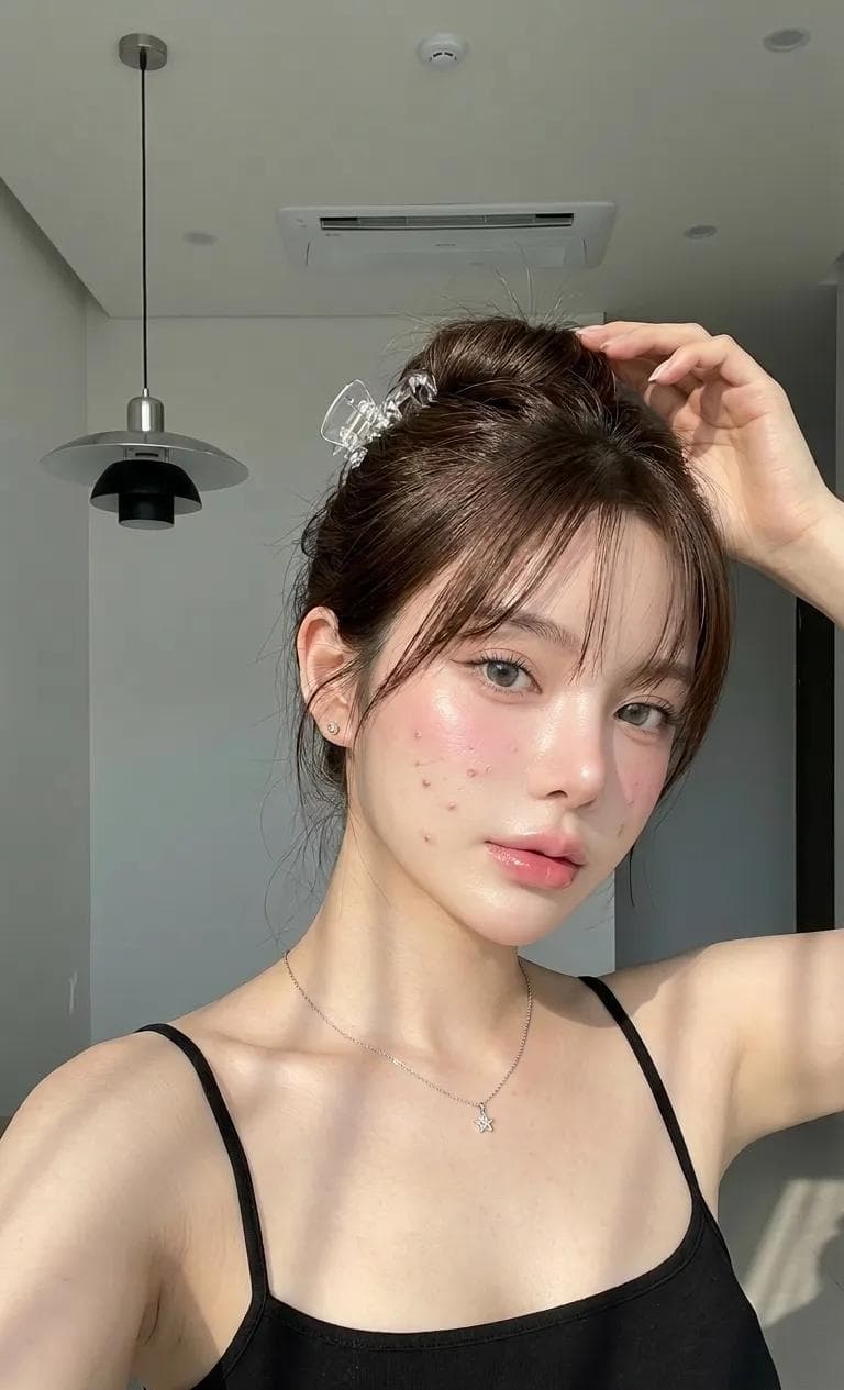 excessive makeup, overly blurred skin, plastic face, heavy b