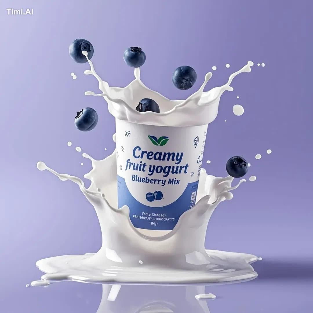 High-end commercial product photography of a (yogurt cup) la