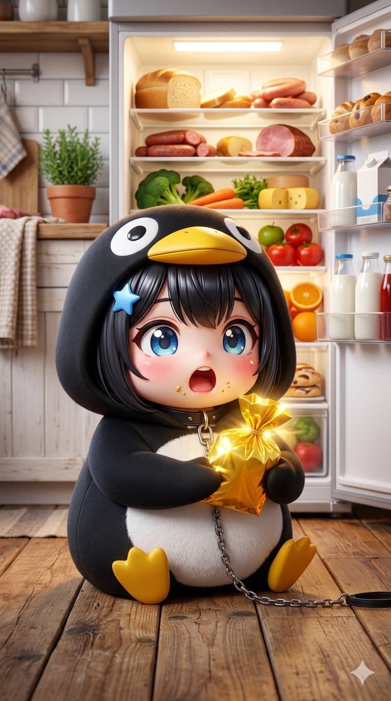 A highly detailed chibi anime girl sitting on a wooden kitch