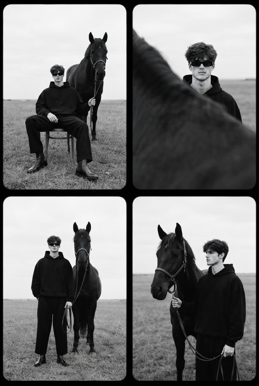 Create an ultra realistic fine art black and white editorial