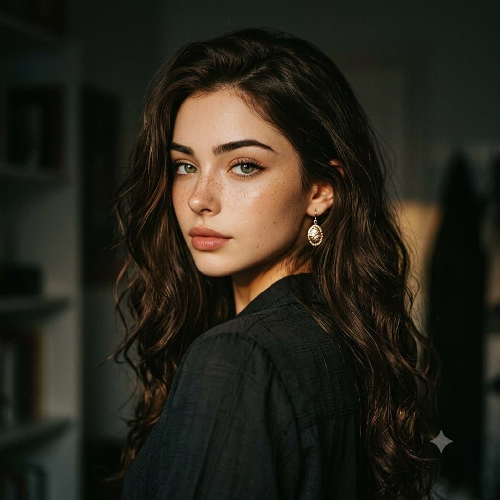 A young beautiful woman captured in a cinematic over-the-sho