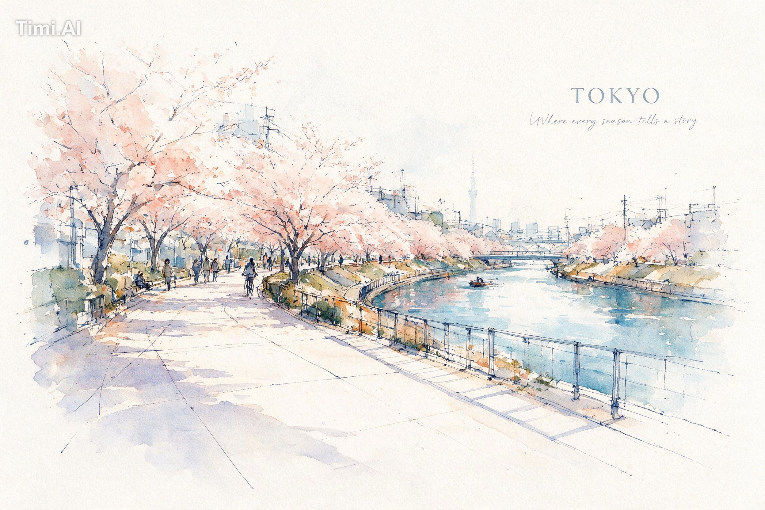 Create a refined horizontal aquarelle urban sketch of a peac